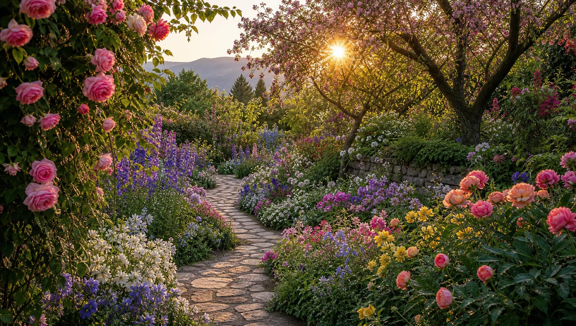 Landscaped garden beds at an Oakland County, Michigan home